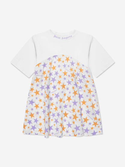 Palm Angels 女童 AOP PA Stars T 恤连衣裙（白色）