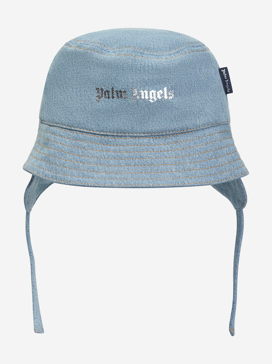 Palm Angels 男童蓝色徽标石牛仔渔夫帽