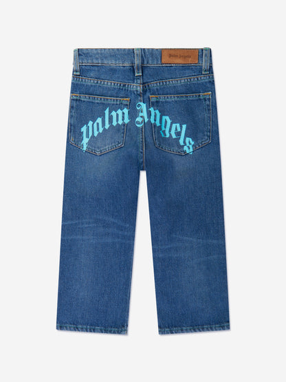 Palm Angels 男童蓝色曲线石质牛仔裤