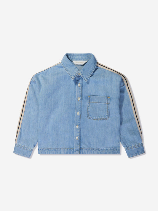 Palm Angels 男童蓝色田径 Chambray 超大衬衫