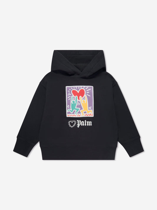 Palm Angels Girls PA X Keith Haring 黑色抱心连帽衫