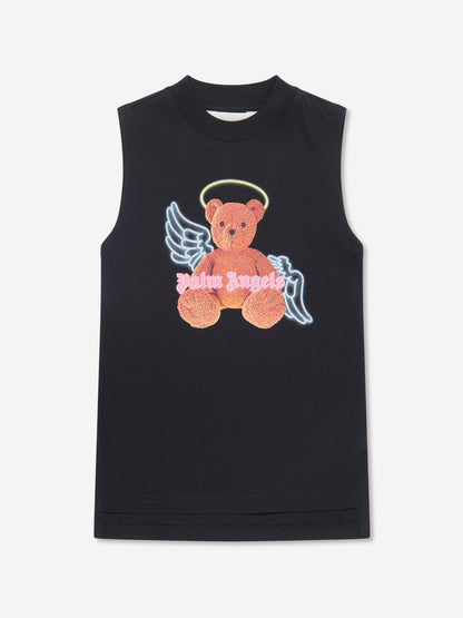 Palm Angels 女童黑色小熊天使 T 恤连衣裙