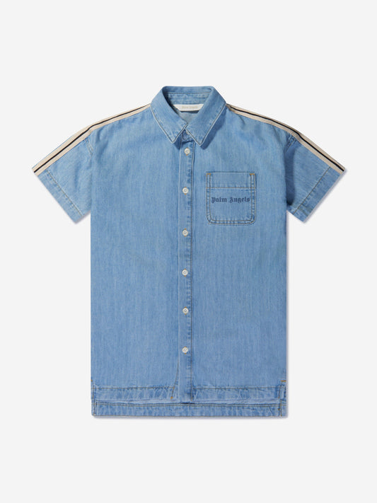 Palm Angels 女童蓝色田径 Chambray 衬衫裙