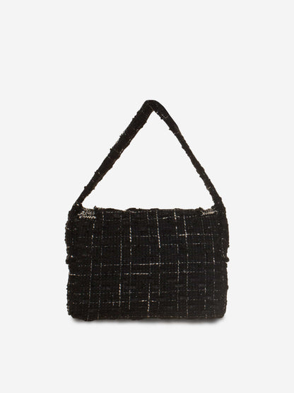 女孩黑色粗花呢手提包（19厘米）