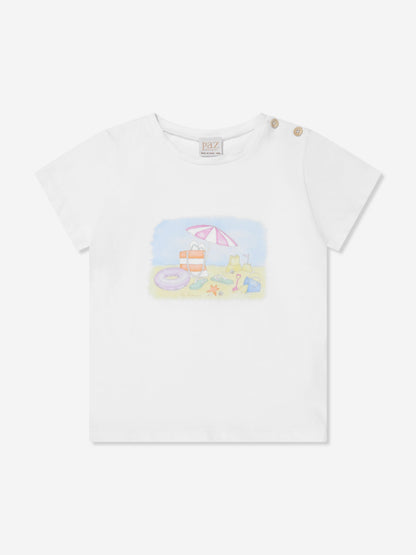 Paz Rodriguez 男童白色海滩印花 T 恤