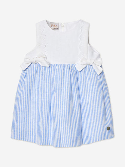 Girls Striped Bow Dress in Blue