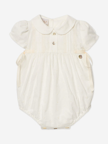 Baby Girls Cotton Romper in Ivory