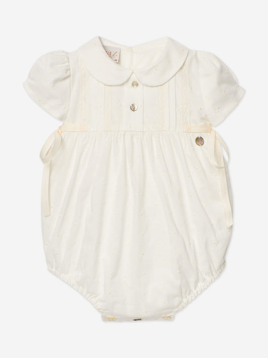 Baby Girls Cotton Romper in Ivory