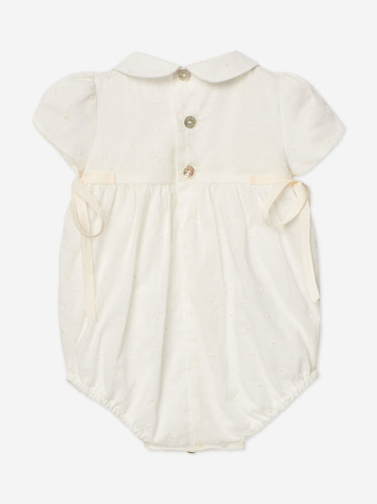 Baby Girls Cotton Romper in Ivory