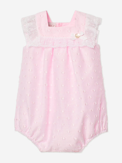 Baby Girls Lace Trim Romper in Pink
