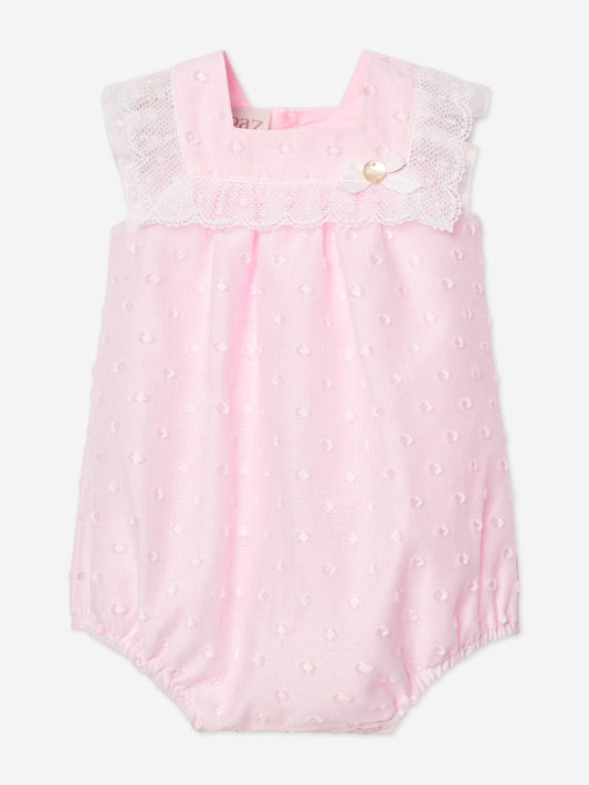 Baby Girls Lace Trim Romper in Pink
