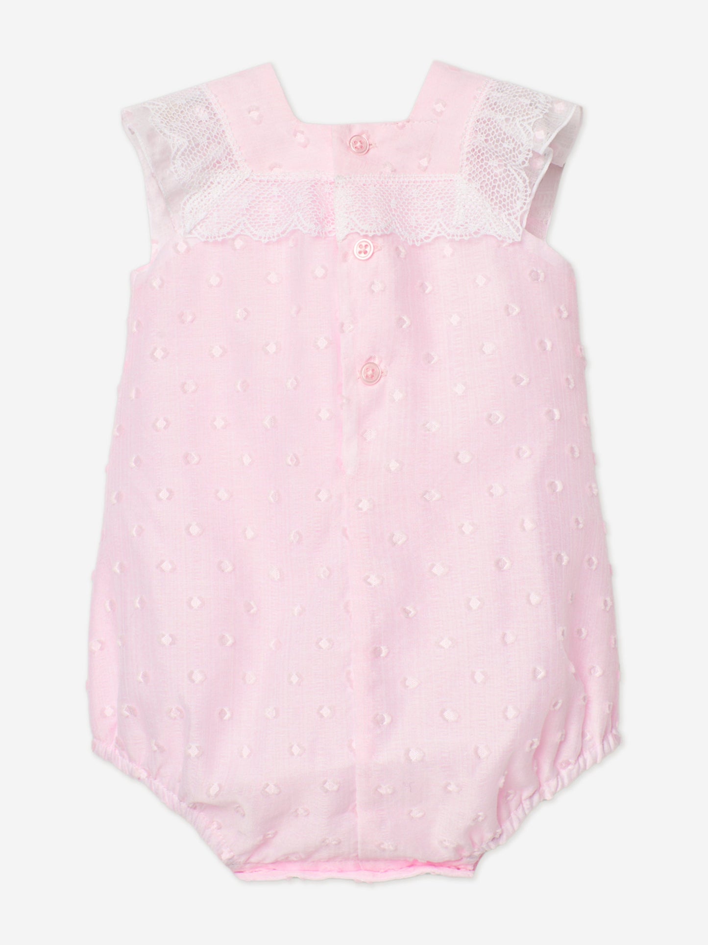 Baby Girls Lace Trim Romper in Pink