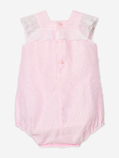 Baby Girls Lace Trim Romper in Pink