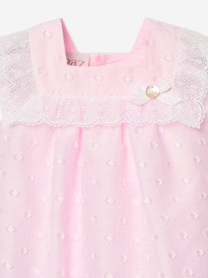 Baby Girls Lace Trim Romper in Pink