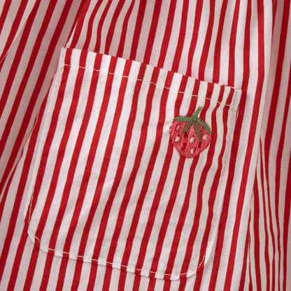 女童红色条纹背带裙