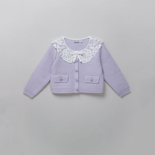 女童紫色针织开衫
