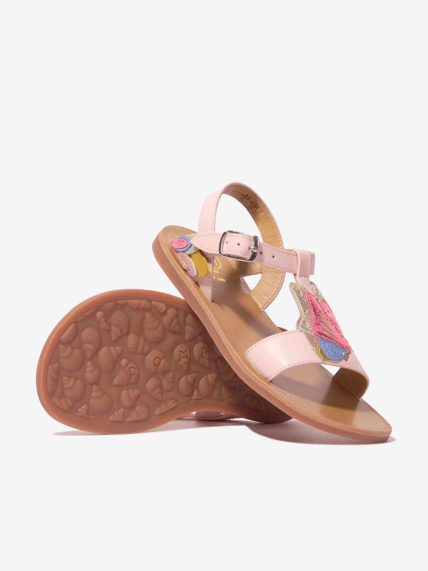 Pom D'Api 女童粉色 Plagette 蝴蝶皮革凉鞋