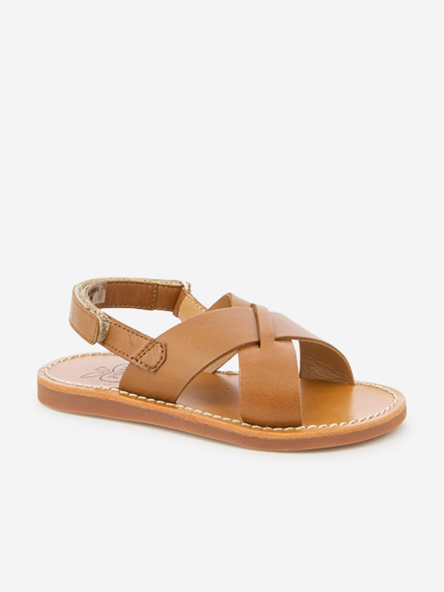 Pom D'Api 儿童皮革 Plage 针脚十字凉鞋 棕色