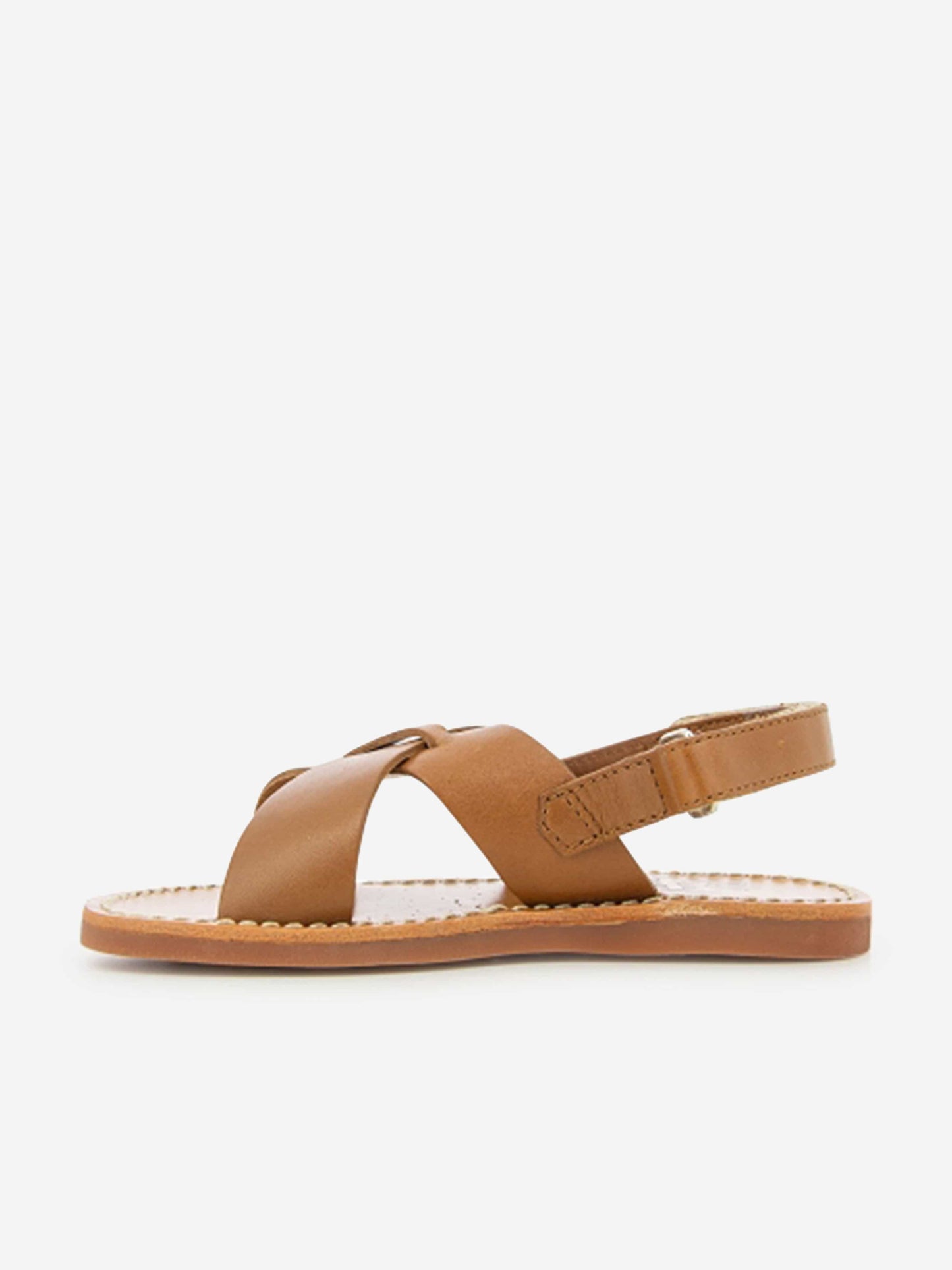 Pom D'Api 儿童皮革 Plage 针脚十字凉鞋 棕色