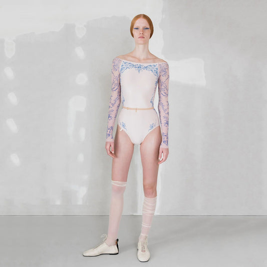 女士珍珠粉"PORCELAIN SKIN"长袖芭蕾舞连体衣(252LE26VC/pearl blush/cobalt blue)