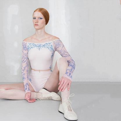 女士珍珠粉"PORCELAIN SKIN"长袖芭蕾舞连体衣(252LE26VC/pearl blush/cobalt blue)