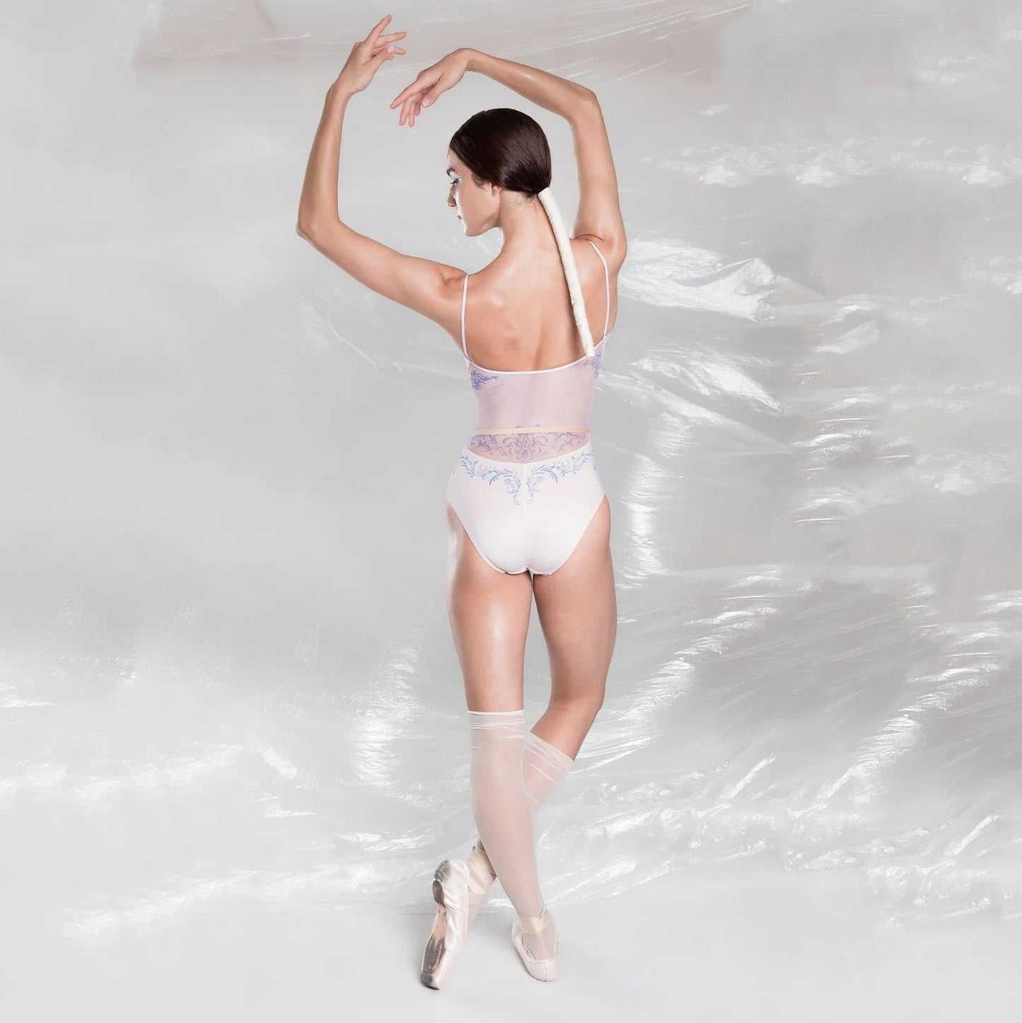 女童珍珠粉"JUNIOR PORCELAIN SKIN"芭蕾舞连体衣(J252LE08VC/pearl blush/cobalt blue)