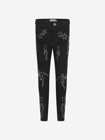 Philipp Plein 女童 Diamante Cat 牛仔裤