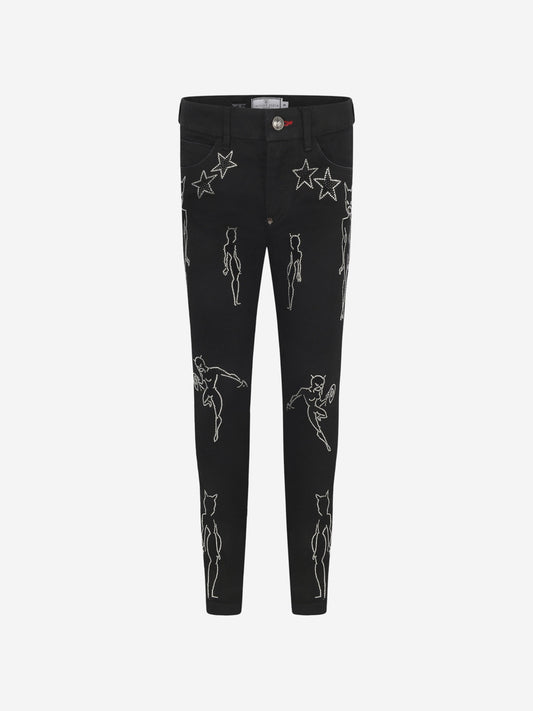 Philipp Plein 女童 Diamante Cat 牛仔裤
