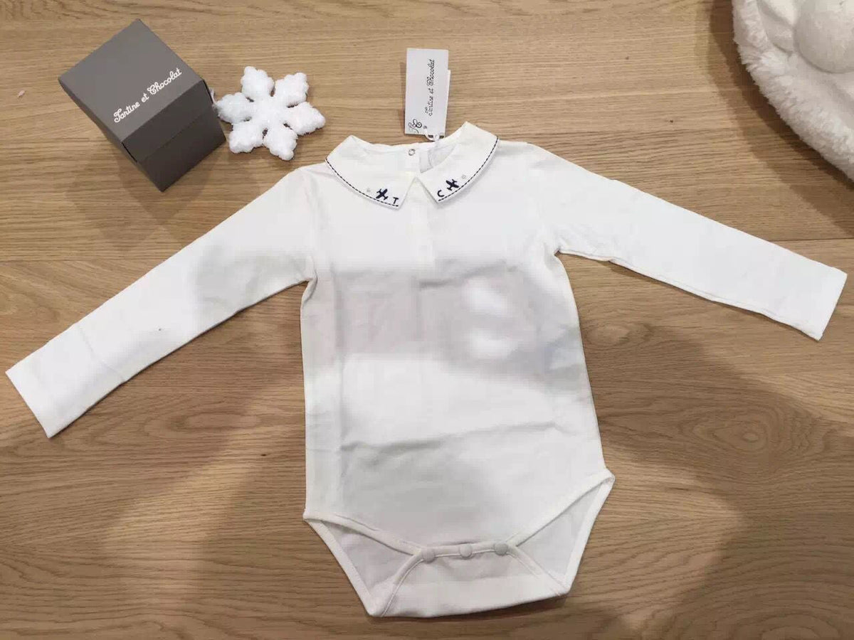 Baby Boys Ivory Cotton Jersey Bodysuit With Polo Shirt Collar