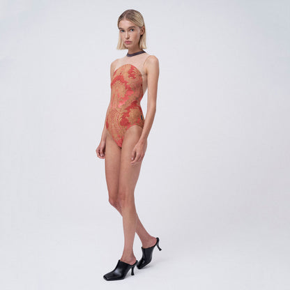 女士红色花朵芭蕾舞连体衣(R5-25.18/Pompadour)