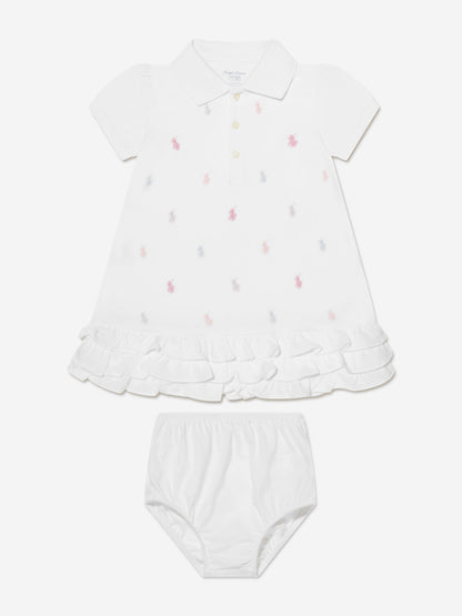 Ralph Lauren Baby Girls Schiffli Polo Dress in White