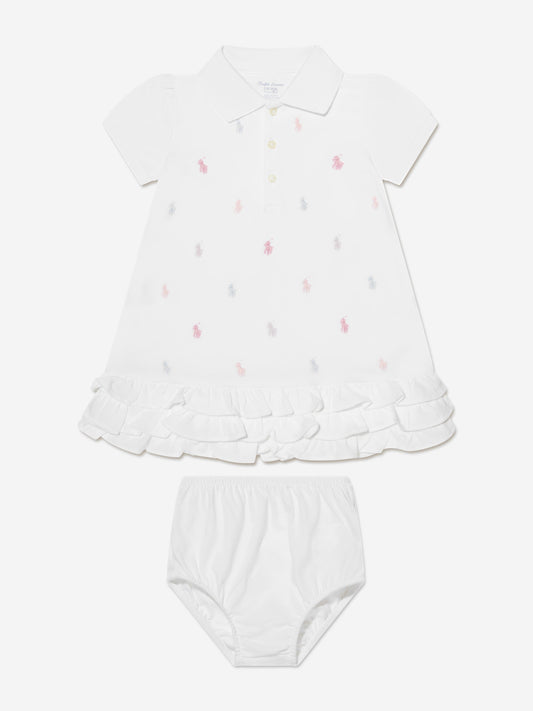 Ralph Lauren Baby Girls Schiffli Polo Dress in White
