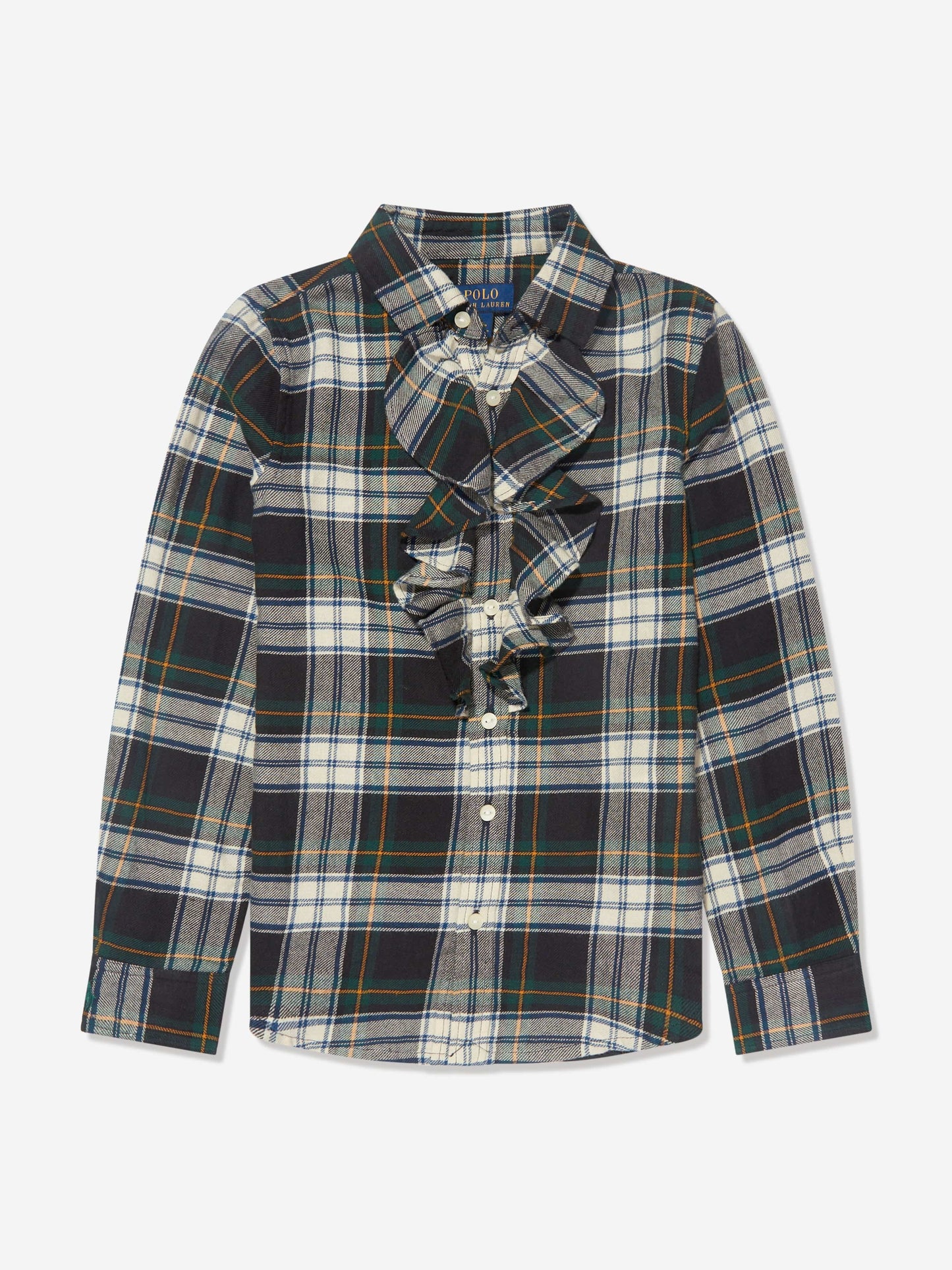 Ralph Lauren 女童绿色格子荷叶边衬衫