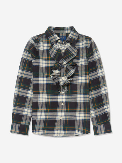 Ralph Lauren 女童绿色格子荷叶边衬衫