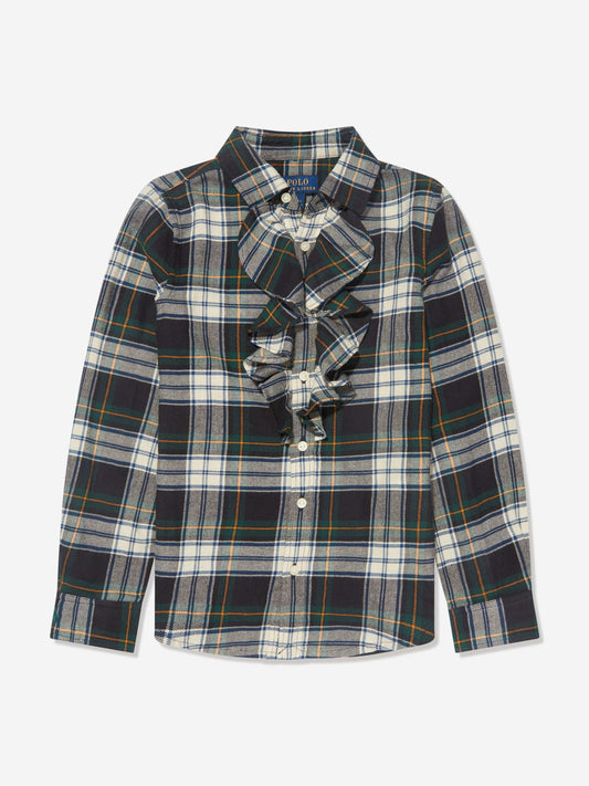 Ralph Lauren 女童绿色格子荷叶边衬衫