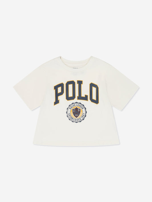 女童白色校队 Polo T 恤