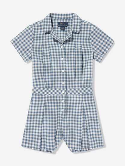 Ralph Lauren 女童蓝色格纹连身裤
