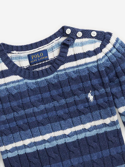 Ralph Lauren 女童蓝色条纹徽标毛衣