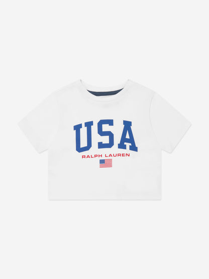 Ralph Lauren 女童美国 T 恤（白色）
