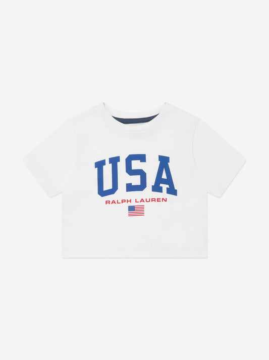 Ralph Lauren 女童美国 T 恤（白色）