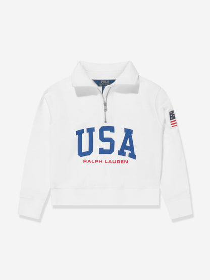 Ralph Lauren 女童美国款半拉链运动衫（白色）