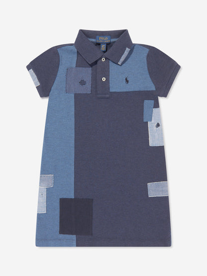 Ralph Lauren 女童蓝色拼布 Polo 连衣裙