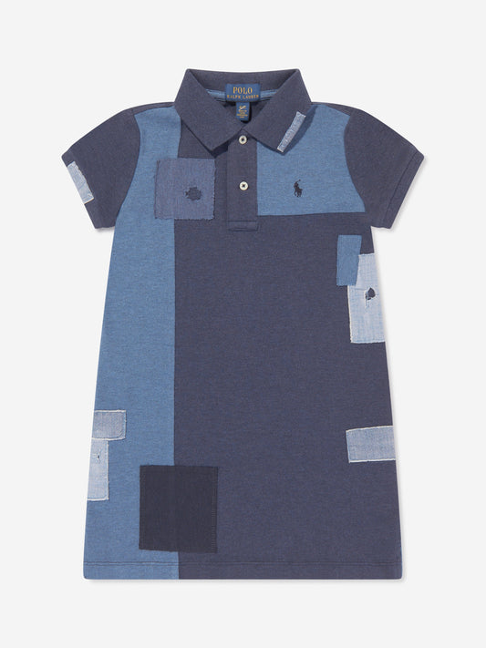 Ralph Lauren 女童蓝色拼布 Polo 连衣裙