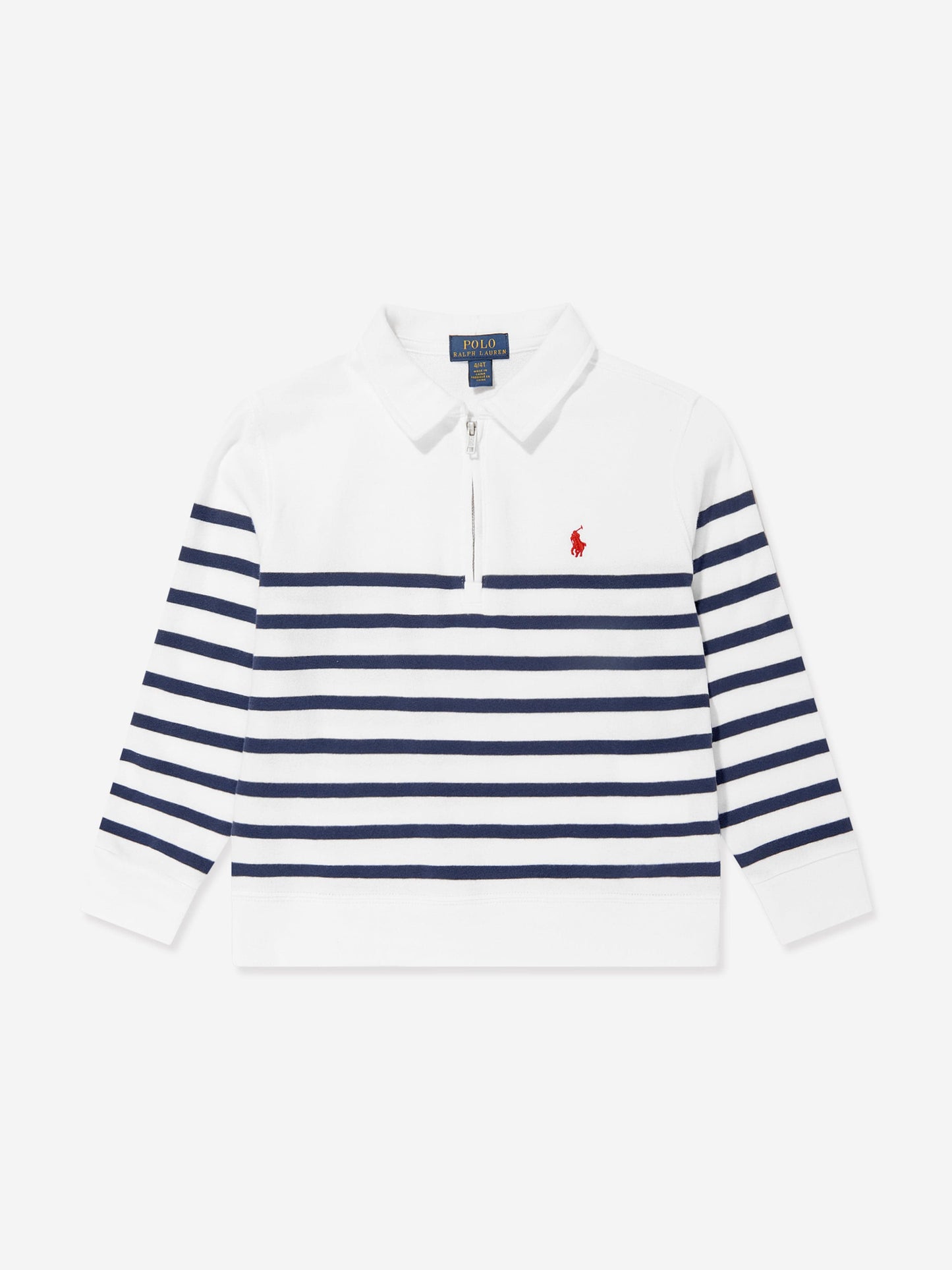Ralph Lauren 男童白色半拉链条纹运动衫