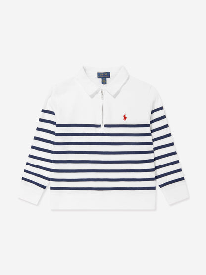 Ralph Lauren 男童白色半拉链条纹运动衫