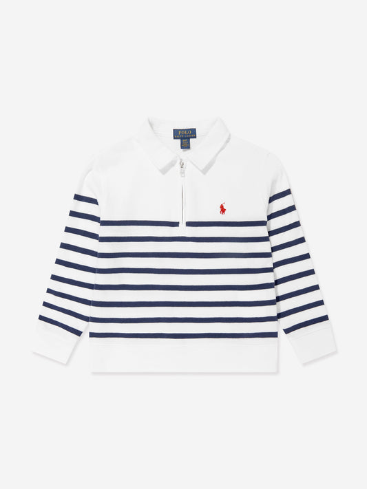 Ralph Lauren 男童白色半拉链条纹运动衫
