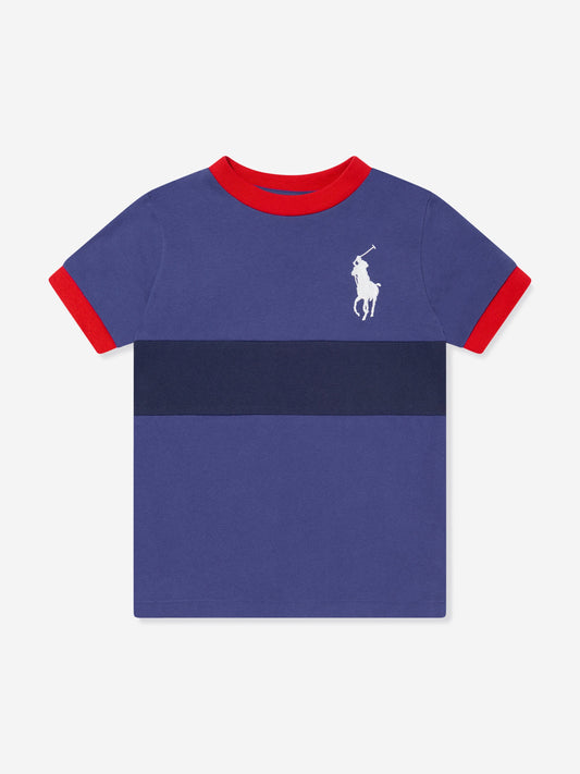 Ralph Lauren 男童海军蓝徽标条纹 T 恤