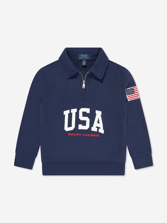 Ralph Lauren 男童半拉链美国运动衫（海军蓝）