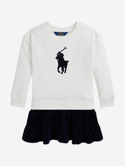 Ralph Lauren Girls Big Pony Sweater Dress in White