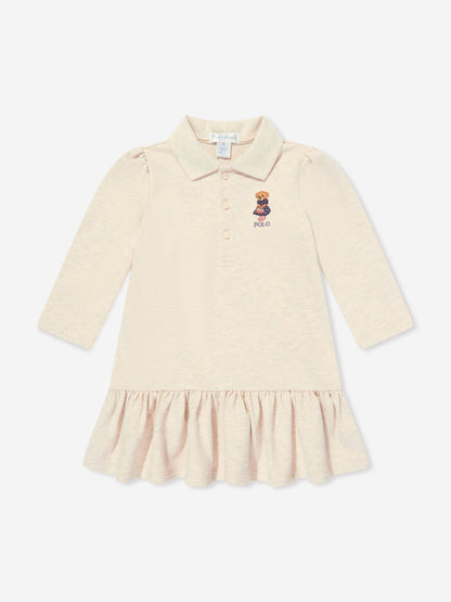 Ralph Lauren Baby Girls Bear Polo Dress in Grey